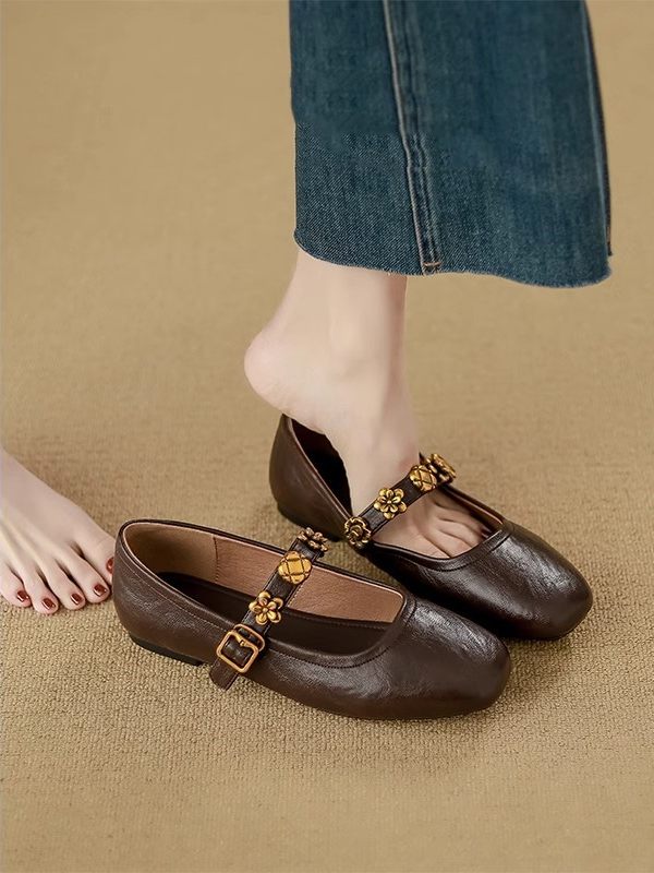 超软真皮法式复古单鞋女2026新款平底不累脚一字带芭蕾鞋玛丽珍鞋